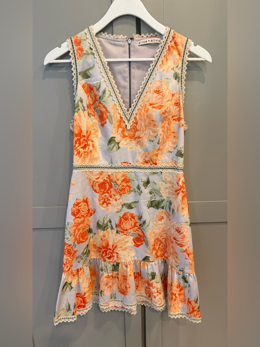 Alice + Olivia Lavender Mini Dress with Orange Floral Print